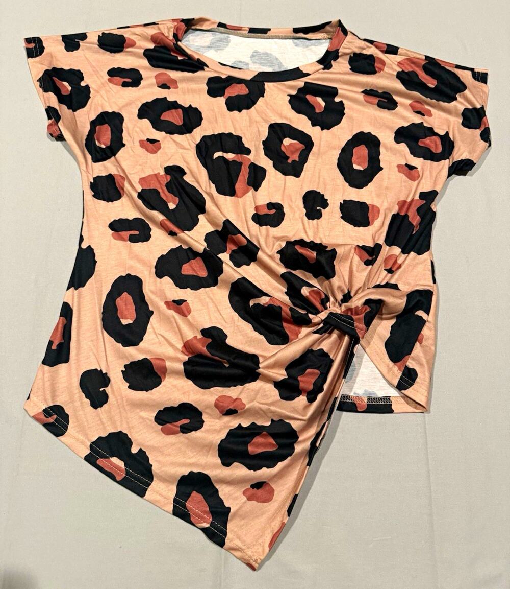 EMERY ROSE Women’s Leopard Print Twist Front Stretch Knit Cap Sleeve Top Size M
